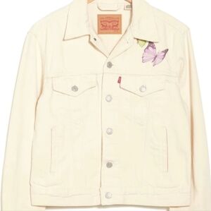 NWT Levis Ivory Colored Denim Ex Boyfriend Trucker Butterfly Jacket Size L